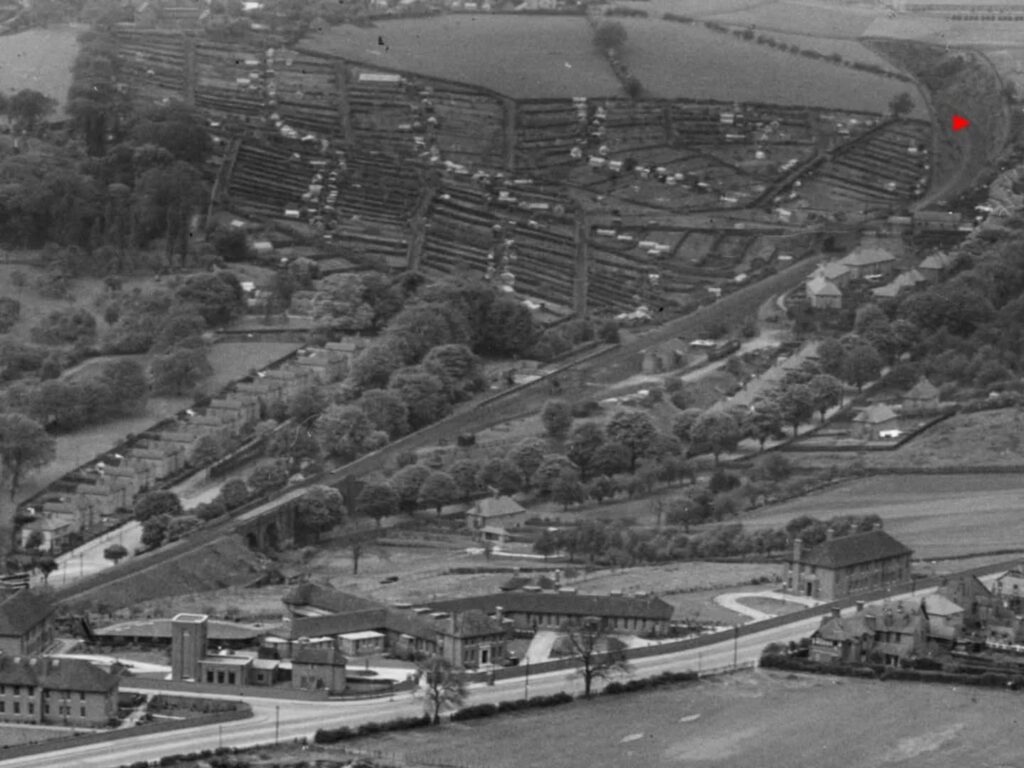 Aerial photograph circa 1950 looking over Porchester Road to the Wells Road in Nottingham