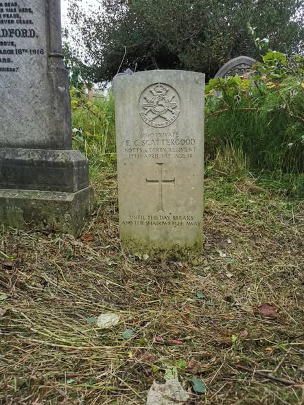 The grave of Private Ernest Scattergood at Nottingham's General Cemetery
