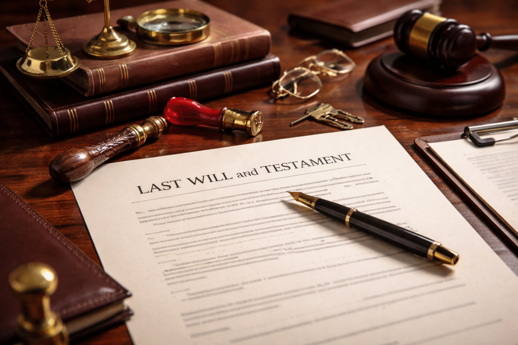AI image of a last will and testament on a solicitors desk