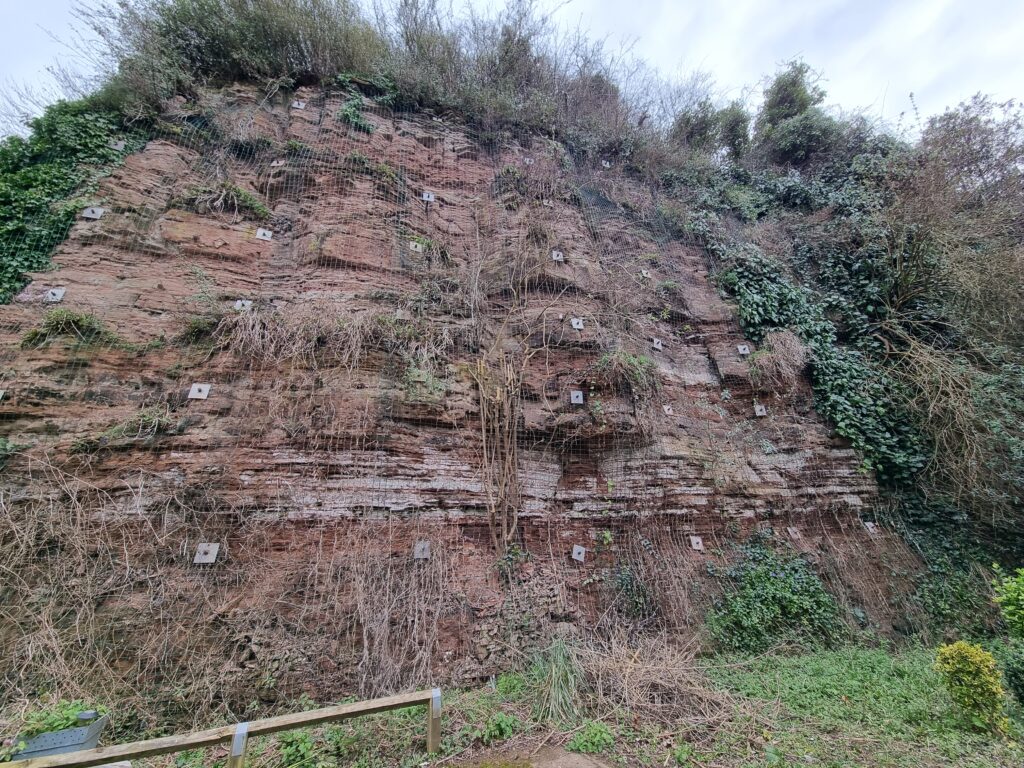 The exposed clay at the former brick yard at Eccles Way in Nottingham, where a layer of skerry can be easily seen. 
